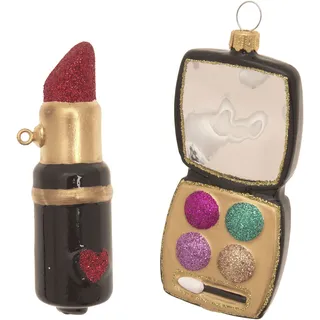 Christbaumschmuck KREBS GLAS LAUSCHA "Make-Up Set, Multicolor, 6-9cm", gold, B:11cm H:4cm T:13,5cm, Glas, Weihnachtsbaumschmuck, Christbaumschmuck, Christbaumschmuck aus Glas, mundgeblasen, handgefertigt, Figuren