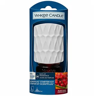 Yankee Candle ScentPlug Starter-Set | Black Cherry Raumduftstecker | bis zu 30 Tage Duft | White Organic Pattern | EU-Stecker