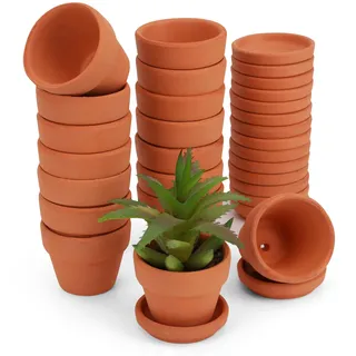 BELLE VOUS 16er Pack Blumentöpfe aus Terrakotta - Ø 5cm unglasierte Tontopf Pflanzentöpfe mit Untersetzer - Terrakotta Blumen Topf Set - 16er Set Töpfe aus Terrakotta