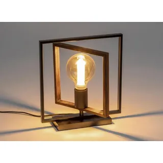 660039 Lampe 27x30cm aus schwarzem Metall & Holz kombiniert mit LED Leuchtmittel