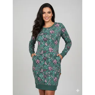 Ragwear Sweatkleid "MENITA FLOWERS O" Eingrifftaschen mit kurzer Passform, aus Baumwolle und Polyester, grün