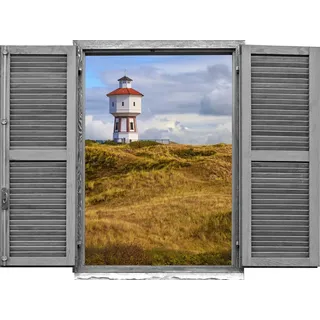 Queence Wandtattoo »Leuchtturm« Wandsticker, Wandbild, selbstklebend, 3D, Fenster, beige