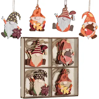 Valery Madelyn 12er Herbstdeko Hänger,Holz Zwerg Fensterhänger mit Schnur | 4.5-5.5cm Wichtel Ahornblatt Pilz herbst deko zum aufhängen Tisch baumdeko,Erntedankfest Halloween Geschenkanhänger,3D-Effekt