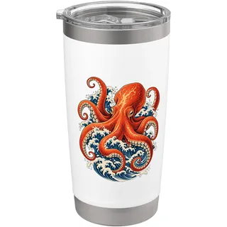 Japanische Welle Roter Oktopus Meerestier Kunst Doppelwandiger Edelstahl-Thermobecher