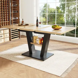 XL-Esstisch ausziehbar (118-157 cm) in Holz-Optik, Teleskop-Küchentisch mit X-Beinen & Sicherheitsverschluss, schmaler Esstisch für 4-6 Personen (70 cm breit) - Schwarz
