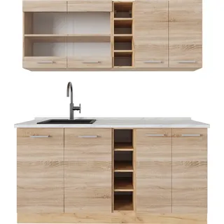 Vicco Single küche R-Line, 160 cm , AP Marmor, Sonoma/Goldkraft Eiche