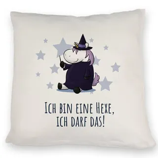 speecheese Kissen Einhorn-Hexe mit Spruch Ich Bin eine Hexe ich darf das | ein bequemes DekoKissen für deine Couch Einhorn Hexe lustiges Halloween Sofa Dekoration Zauberstab Hexenkleidung