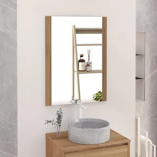 Baikal Badezimmerspiegel, Spiegel mit Holzseite, Option mit und ohne LED, Stile, passend für Badezimmer oder jeden Raum im Haus, 60 x 80 cm, Teka-Holz