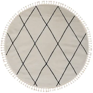 Myflair Möbel & Accessoires Hochflor-Teppich »Moroccan Diamond«, rund, 24 mm Höhe, modern, marokkanisches Design, Rauten Muster, weich, mit Fransen Myflair Möbel & Accessoires weiß/schwarz Ø 140 cm   1 St.