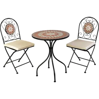 Mosaik Mosaiktisch Gartentisch Balkontisch Rund Echt-Steinbelegung - Orange, Beige, Schwarz, Creme