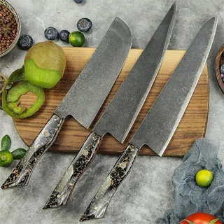 Set Damast Küchenmesser Kurohana – Schwarz/Gold | Hochwertige Messersets KP37428 - Schwarz, Gold