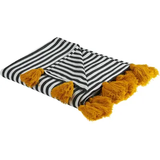 Beliani Sunwal Kuscheldecke 130 x 170 cm Schwarz/Orange/Weiß