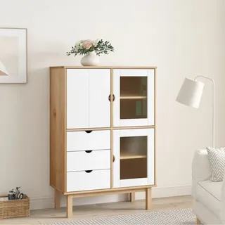vidaXL Highboard OTTA Braun&Weiß 85x43x125 cm Massivholz Kiefer - Weiß