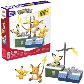 MEGA WONDER POKEMON POKÉMON Pikachu - Evolutionsset mit Pichu, Pikachu und Raichu mit thematisch passender Umgebung und Battle-Effekt-Elementen, für Kinder ab 6 Jahren, HKT23