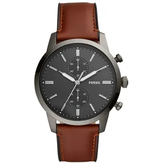 Fossil Townsman uhr für Herren, Chronographenwerk mit Edelstahl- oder Lederarmband, Braun, 44MM