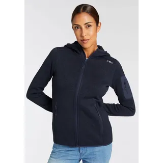 CMP Strickfleecejacke CMP "KNITTED MELANGE HOODY WOMAN HOODY JACKET", Damen, Gr. 40, blau (b. blau), Strick, Obermaterial: 100% Polyester, hoch geschlossener Ausschnitt, eingefasste Kante, Jacken, Wärmend und atmungsaktiv