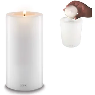 Qult Farluce Trend • Teelichthalter in Kerzenform • Kerze • Kunststoffkerze in Kerzenoptik • Teelichtkerze mit Teelichteinsatz • inkl. Teelicht • weiss (Ø 10 H 21 cm)