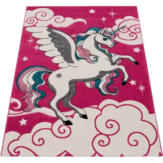 Paco Home Kinderteppich »Diamond 640« rechteckig 16 mm Höhe 3D-Design, Motiv Einhorn & Sterne, Kinderzimmer,