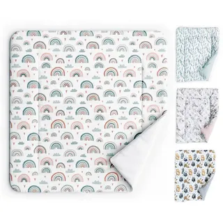 Wickelauflage 75x75 cm Baby Wickelunterlage Wickeltischauflage aus Baumwolle mit wasserdichter Unterseite, Abwaschbar weiche hygienische Unterlage zum Windeln Wechseln Wickelaufsatz Wickelmatte rosa