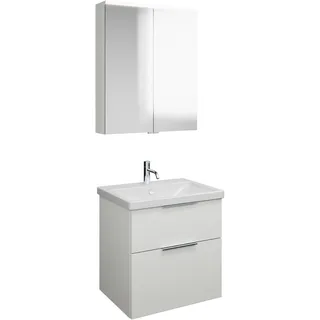 burgbad Eqio Set, bestehend aus Spiegelschrank, Keramik-Waschtisch und Waschtischunterschrank, Breite 650mm, SFAN065F6582C0001G0146, Farbe: Weiß Matt / Weiß Matt, Griff Chrom G0146