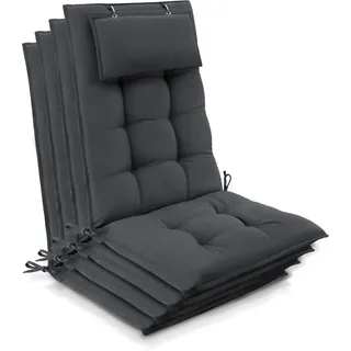 Beautissu 4er Set Sun-HL Hochlehner Auflage 120x50x8cm Anthrazit