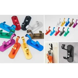 Set mit 10 Kleiderhaken (schwarz, Aluminium, Edelstahl, schraubenlos)