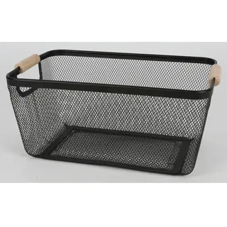 Drahtkorb Holzgriff schwarz 37x23x17cm Metallkorb Gemüsekorb Aufbewahrungskorb