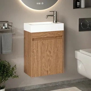 Gäste-WC-Möbel Vivo – 40 cm – Warme Eiche – Weißes Waschbecken