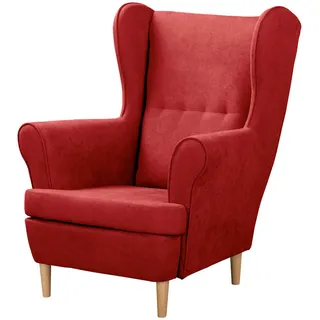 Livetastic Ohrensessel , Rot , Holz , Buche , 87x105x90 cm , Made in EU, Made in Europe, FSC 100% , Wohnzimmer, Sessel, Ohrensessel