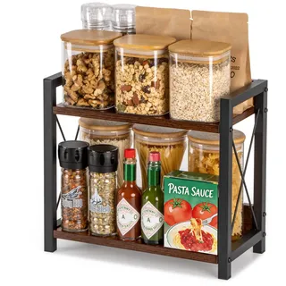 ANBOXIT Regal Küche Arbeitsplatte, Küchenregal Klein, Holz Kaffee Organizer | 2 Tier Kleines Regal für Küche Ecke, Büro, Badezimmer - Braun