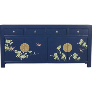 Fine Asianliving Chinesisches Sideboard Nachtblau Handgemalt B180xT40xH85cm - Blau