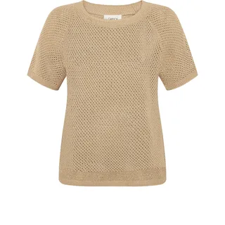 Strickpullover CARTOON "Strickpullover mit Rundhalsausschnitt", Damen, Gr. 34, beige (beige, gold), Obermaterial: 58% Viskose CV. 23% Leinen LI. 17% Polyamid Polyam.recyc. 2% Polyester PES., Pullover Strickpullover