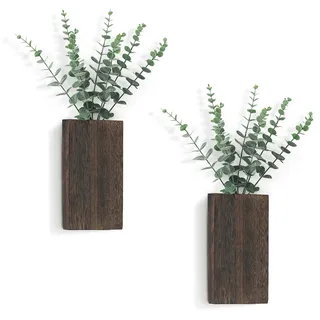 Mkono 2-Pack Holz Wand Pflanzgefäß Vase mit künstlichem Eukalyptus Bauernhaus Wand hängende Dekor für Indoor gefälschte Pflanzen Grün, Wohnzimmer Schlafzimmer Küche Home Office Dekoration