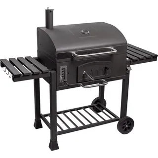 Grillwagen – Holzkohlegrill XXL – Smoker – Houtskoolgrill – Mit Rollen, Edelstahlgriff, Grillrost & Thermometer - Schwarz
