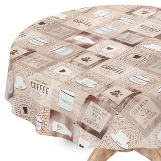 Tischdecke abwaschbar Wachstuch Wachstuchtischdecke Rund 140cm Schnittkante Kaffee Coffee pflegeleicht