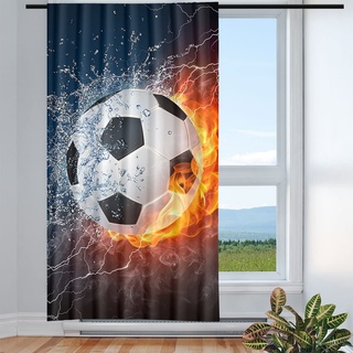 Violetpos Vorhänge Gardinen für Wohnzimmer Schlafzimmer 1 Stück Fußball Flamme Feuer 135x225cm W/H