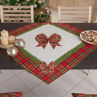 PETTI Artigiani Italiani – Weihnachts-Tafelaufsatz, Weihnachts-Tafelaufsatz für den Küchentisch, 90 x 90 cm, Tafelaufsatz mit Schottenmuster und Schleife, 100 % Made in Italy