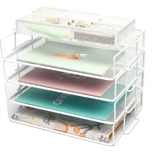 Exerz Drahtgeflecht Papiersortierer 4 Stück Etagen/Schreibtisch Multifunktionaler Organizer/Aktenhalter Briefablage Stapelbar für Büro, Schule, Studium, 2-in-1 Schublade