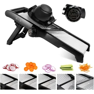 Mandoline Gemüsehobel 5-in-1 verstellbar aus Edelstahl, Multifunktionaler Gemüseschneider mit ultrascharfen Klingen für Kartoffeln, Zwiebeln, Obst und Gemüse