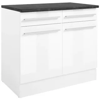 P & B Unterschrank 2-türig 100 x 90 x 60 cm Weiß Hochglanz