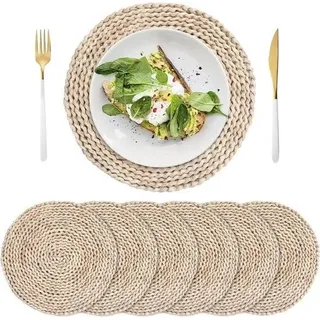 Gewebte Tischsets aus Maisstroh – 6er-Pack – Naturrattan – Runde Tischsets – Strohgeflecht – Ess-/Couchtisch – 30 cm runde Tischsets