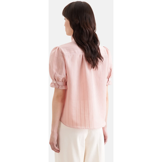 Rüschenbluse SEIDENSTICKER, Damen, Gr. XXL (44), rosa, 42% Baumwolle, 29% Lyocell, 21% Polyester, 8% Viskose, gestreift, regular fit, Blusen Rüschenbluse, 1/1 Stehkragen Gestreift