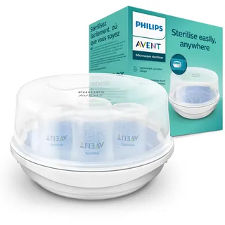 AVENT Mikrowellen Sterilisator, Dampf-Sterilisator für bis zu 4 Babyflaschen, Schnuller und Zubehör, weiß (Modell SCF281/02)