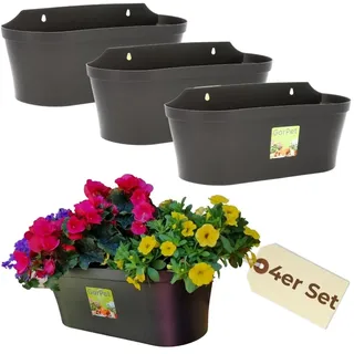 GarPet 4er Set Wand Blumentopf im Set Wandblumentopf Wandtopf Pflanzgefäß Blumenkasten Outdoor Wandblumenkasten Wandpflanztopf Wandampel Anthrazit