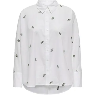 ONLY Damen Onlnew Lina Grace Ls Emb Shirt Noos WVN Knopfverschluss Box Fit Hemd Mit Langen Ärmeln, Bright White, Small