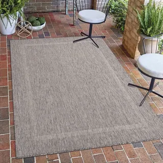Carpetsale24 In- & Outdoor Teppich - Wetterfestes Flachgewebe in Sisal-Optik mit Bordüre, Küchenteppich, Terrasse, Wohnzimmer & mehr, Grösse: 60x100 cm - Grau