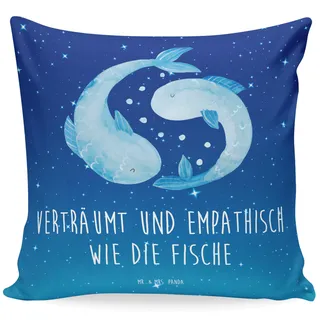 Mr. & Mrs. Panda Zierkissen Sternzeichen Fische - Geschenk, Sofakissen, Geschenk Februar, Kopfkissen 40x40, Horoskop, Dekokissen 40x40, Fische