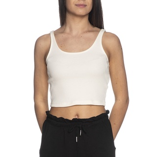 ONLY Damen Geripptes Crop Top | Kurzes Sleeveless Rundhals Oberteil | Bauchfrei Einfarbig ONLNESSA, Farben:Weiß, Größe:L