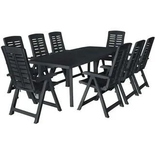 The Living Store 9-tlg. Garten-Essgruppe Kunststoff Anthrazit - Grau