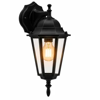 Lumiled Außenwandleuchte Vintage 230V Wandlampe Außenlampe Klassisch Wandleuchte Aluminium Schwarz Glas IP44 Wasserdicht für E27 Leuchtmittel Outdoor Außen Garten Retro Gartenlampe